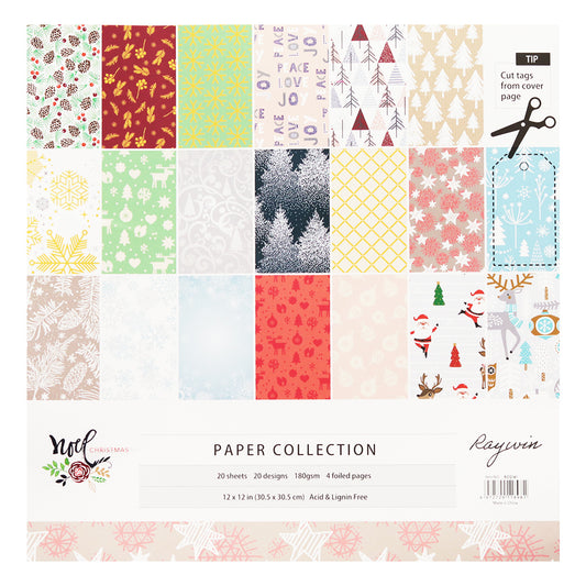 Noel Christmas Paper Pack – 20 Sheets, 12x12, Acid-Free